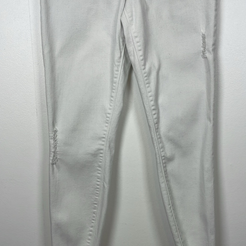 Spanx Distressed Pull-On Skinny Raw Hem Jeans 2 Back Pockets Stretch White Pants - Picture 3 of 9